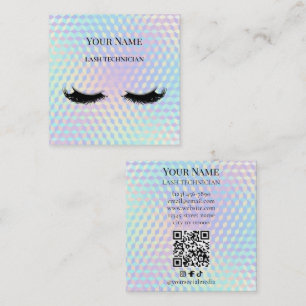 Holografischer QR-Code Beige und Gold Wimperntechn Quadratische Visitenkarte