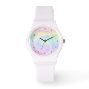 Holografischer Rainbow Ästhetische Pastel Swirl Armbanduhr
