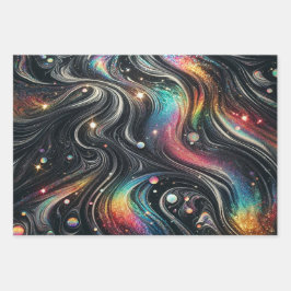 Holografischer Rainbow-Glitzer 70er Galactic Creat Geschenkpapier Set