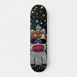 Holografischer Regenbogen Einhorn Funkelnd Sterne  Skateboard