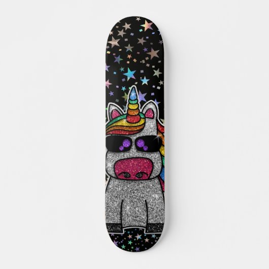 Holografischer Regenbogen Einhorn Funkelnd Sterne Skateboard (Vorne)