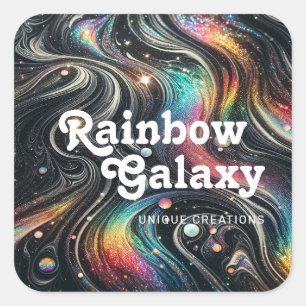 Holografischer Regenbogen-Glitter 70er Galaktisch Quadratischer Aufkleber