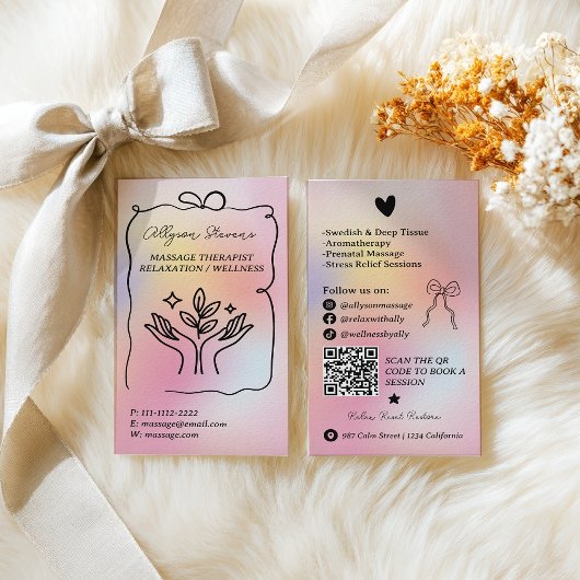 Holografischer Regenbogen-Massagetherapeut QR-Code Visitenkarte