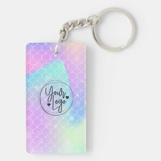 Holografischer Regenbogen-Mermaid-QR-Logo-Geschäft Schlüsselanhänger (Rückseite)