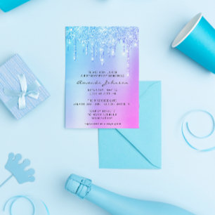 Holografischer Rosa-Blau-Glitter-Effekt-Tropf-Gebu Einladung