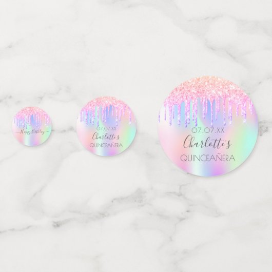 Holografischer Rosa-Glitzer des Quinceanera-Fotos Konfetti (Vorderseiten)