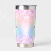 Holografischer Rosa-Glitzer-individuelle Name Thermobecher (Links)