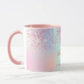 Holografischer rosa Glitzer lila grüner Regenbogen Tasse (Links)