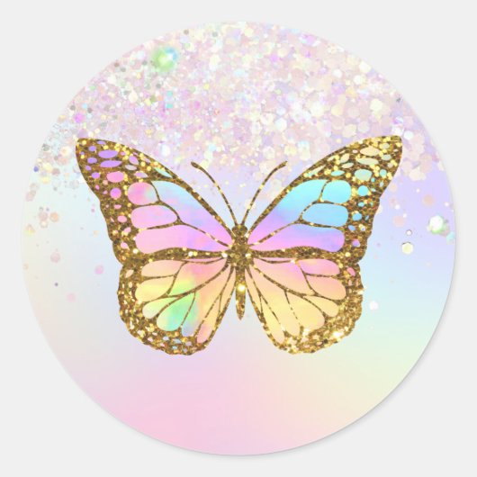 Holografischer Schmetterling von Imitaten Runder Aufkleber (Vorderseite)