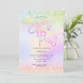 Holografischer Sweet 16 Pink Diamond Glitzer Einladung (Stehend Vorderseite)