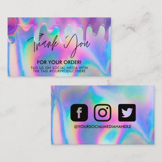 Holografischer Tropfen Vielen Dank Trendy Salon Visitenkarte (Vorne/Hinten)