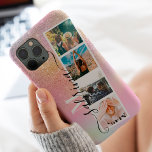 Holografisches 4-Foto Gittercollage Name Monogramm Case-Mate iPhone Hülle<br><div class="desc">Moderne 4-Foto-Gitterkollektion Name und monogramm rosa Glitzer ombre auf holografischem Farbverlauf mit Foto-Stand-Stil Collage</div>