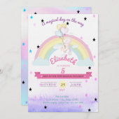 Holografisches Einhorn, Regenbogenballons Geburtst Einladung (Vorne/Hinten)