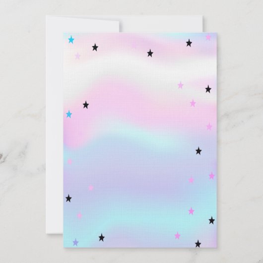 Holografisches Einhorn, Regenbogenballons Geburtst Einladung (Rückseite)