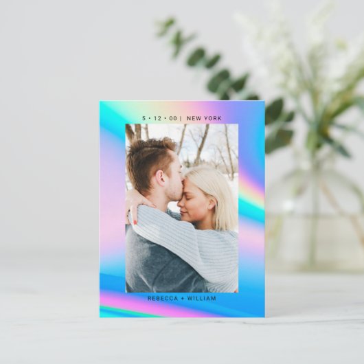 Holografisches Foto Hochzeit Sichern Sie das Datum Postkarte (Stehend Vorderseite)