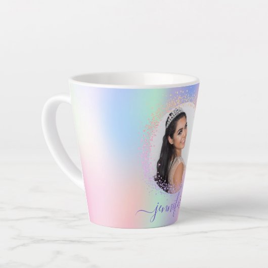 Holografisches Foto rosa lila Namensschrift Milchtasse (Linke Ecke)