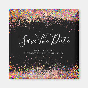 Holografisches Glitter Save The Date Elegant Schwa Magnet