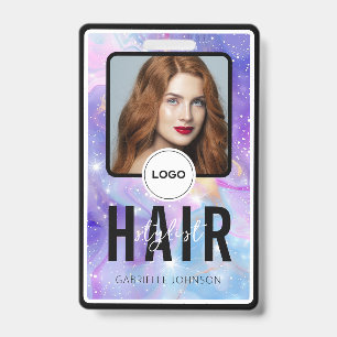 Holografisches lila Galaxy-Friseur-Foto-Logo  Ausweis