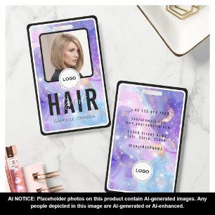 Holografisches lila Galaxy-Friseur-Foto-Logo Ausweis
