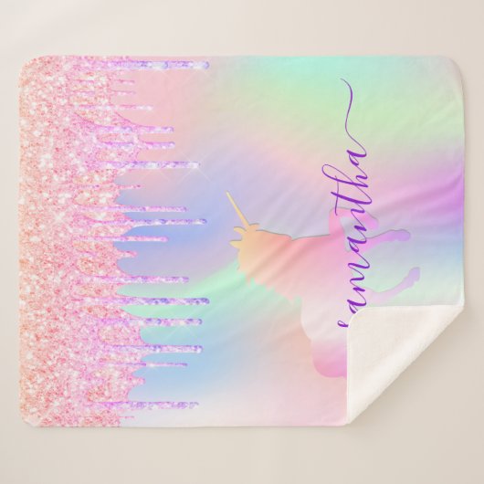 Holografisches Namensskript für unicorn-rosa Tropf Sherpadecke (Vorderseite (Horizontal))