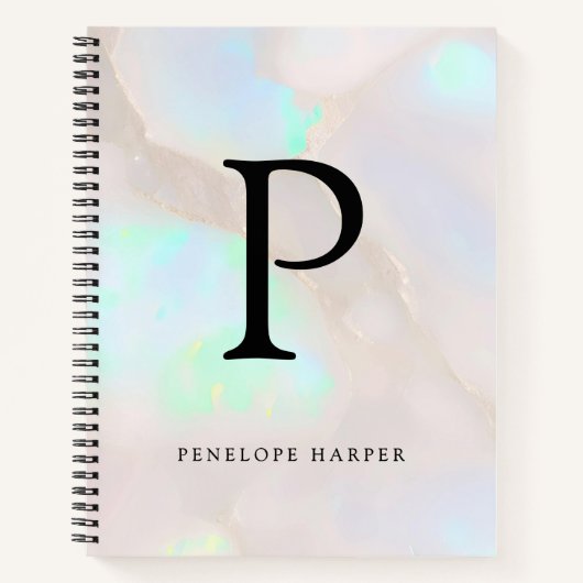 Holografisches Opal-Irisierendes Monogramm Chic Notizblock (Vorderseite)