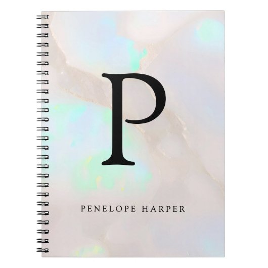 Holografisches Opal-Irisierendes Monogramm Chic Notizblock (Vorderseite)