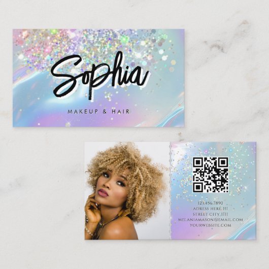 Holografisches Opal-QR-Code-Logo Shiny Beauty Visitenkarte (Vorne/Hinten)