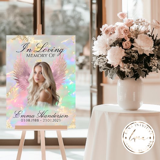 Holografisches Pink Angel Wings Memorial-Zeichen Poster