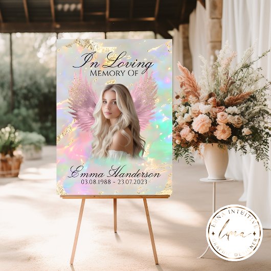 Holografisches Pink Angel Wings Memorial-Zeichen Poster