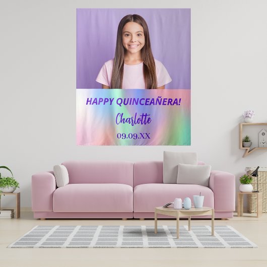 Holografisches Quinceanera-Party des Custom Foto w Wandteppich