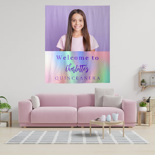 Holografisches Quinceanera-Party des Custom Foto w Wandteppich