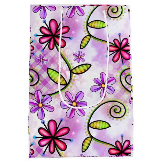 Holografisches Rainbow-Floral-Collage Mittlere Geschenktüte (Rückseite)