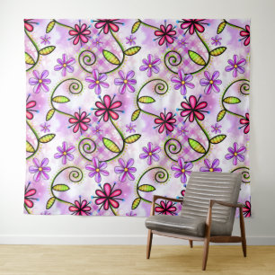 Holografisches Rainbow-Floral-Collage Wandteppich