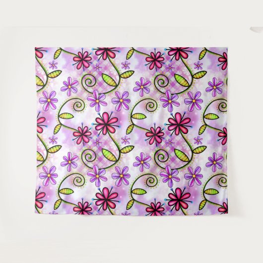 Holografisches Rainbow-Floral-Collage Wandteppich (Vorderseite (Horizontal))