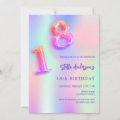 Holografisches Rosa lila 18. Geburtstag Einladung (Vorderseite)