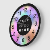 Holografisches Rosa Modern Custom Logo Große Wanduhr (Winkel)