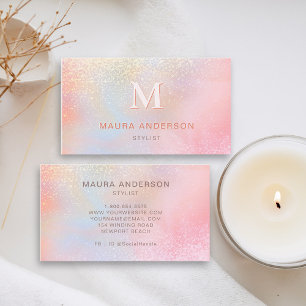 Holografisches Rosa Modernes Monogramm-Elegant Visitenkarte