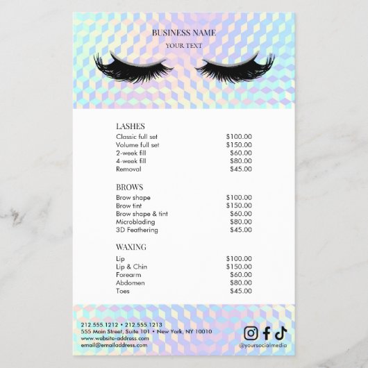 Holografisches Salon-Preislistenmenü Flyer (Vorne)