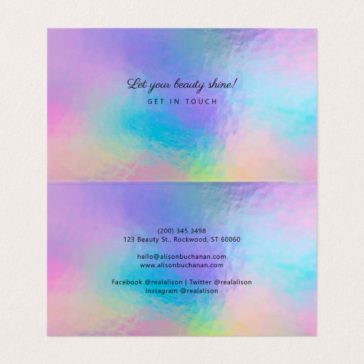 Holografisches Script Moderne Imitate Rainbow Irid Visitenkarten (Innenseite Aufgefaltet)