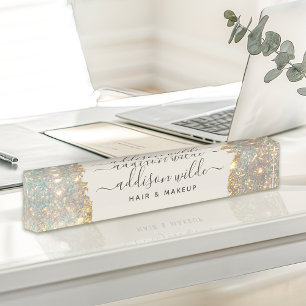 Holografisches Signatur-Script Modern Glam Glitter Namensplakette