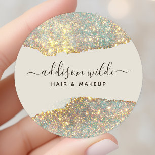Holografisches Signaturschrift Modern Glam Glitter Runder Aufkleber