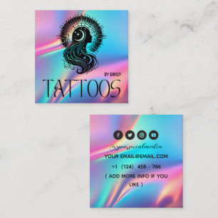 Holografisches Tattoo-Studio 'Celestial Butterfly' Quadratische Visitenkarte