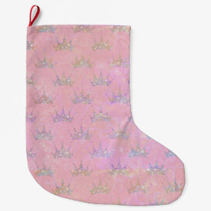 Hologram Holograph Glitzer Crown Pink Swirl Marmor Großer Weihnachtsstrumpf