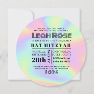 Hologram Iridescent Rainbow Bat Mitzvah Einladung