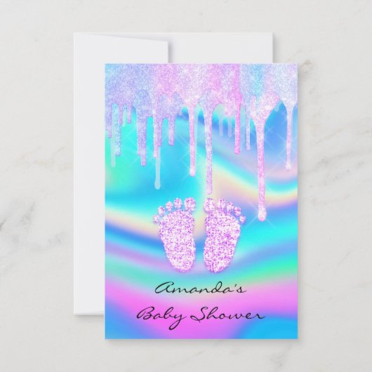 Hologram Unicorn Baby Shower Girly Feet Glitzer Einladung (Rückseite)
