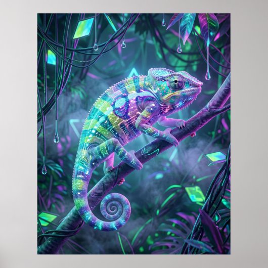 Hologramm Chamäleon Datenrebe Poster (Vorne)
