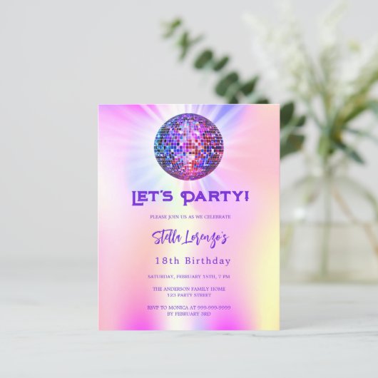 Hologramm Disco-Rosa Geburtstagsfeier (Stehend Vorderseite)