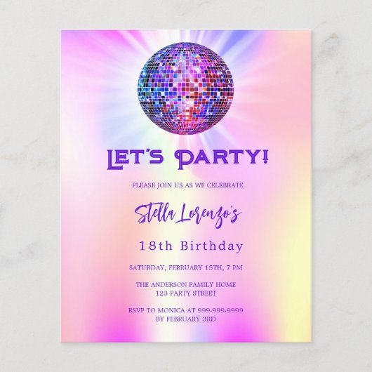Hologramm Disco-Rosa Geburtstagsfeier (Vorderseite)