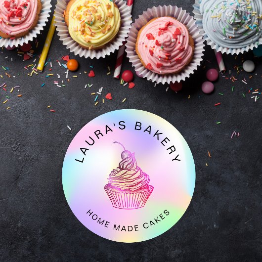 Hologramm-Folie Kuchen und Süßigkeiten Cupcake Zuh Runder Aufkleber