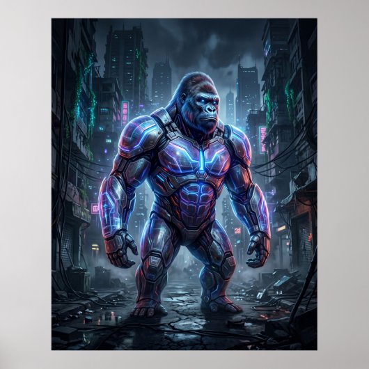 Hologramm Gorilla Neonruinen Poster (Vorne)